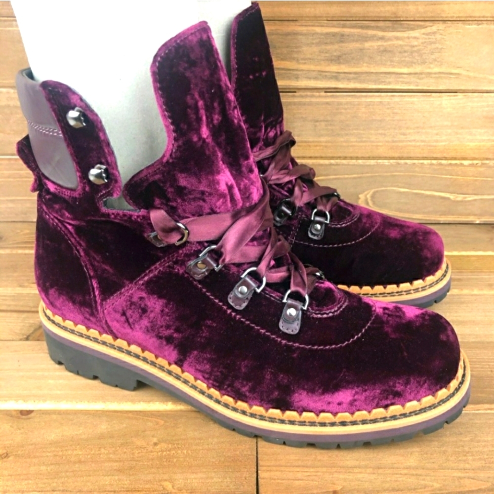 Sam Edelman Browan Velvet Ribbon Lace Up Boots 8